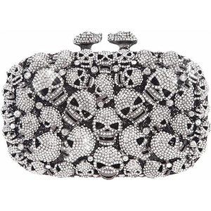 NEW Sparkling Bling Crystal Rhinestone Skull Clutch Purse Silver Gold +F…